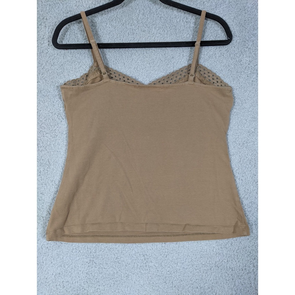 Style & Co Camisole Tank Top Womens M Brown Cotton Stretch Crochet Trim Y2K - Picture 2 of 7